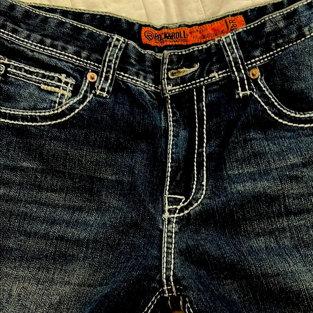 Rock & Roll Blue Relaxed Jeans with Fading and Whiskering Whispering - Picture 4 of 7